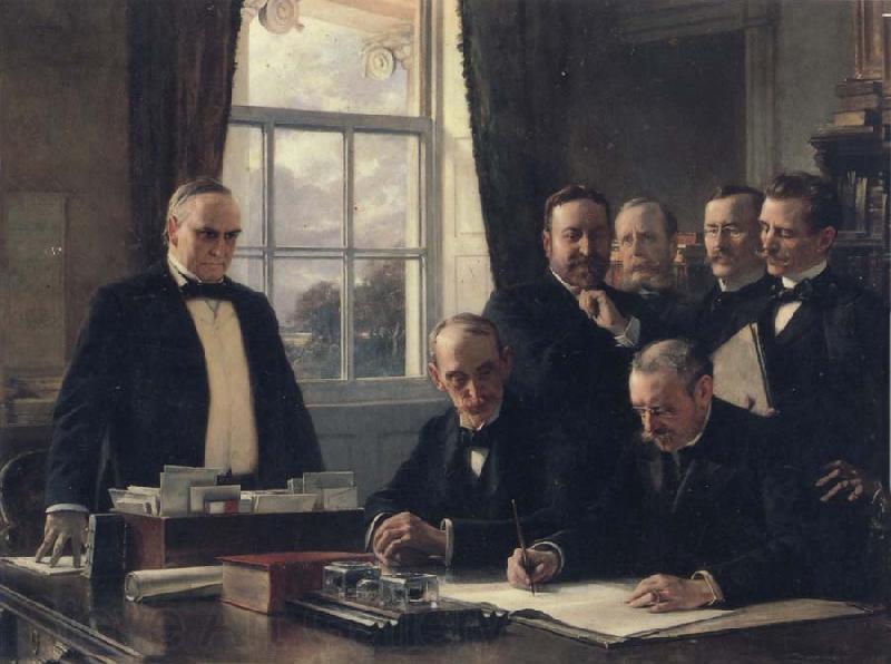 Theobald Chartran Signing of the Peace Protocol Between Spain and the United States Norge oil painting art